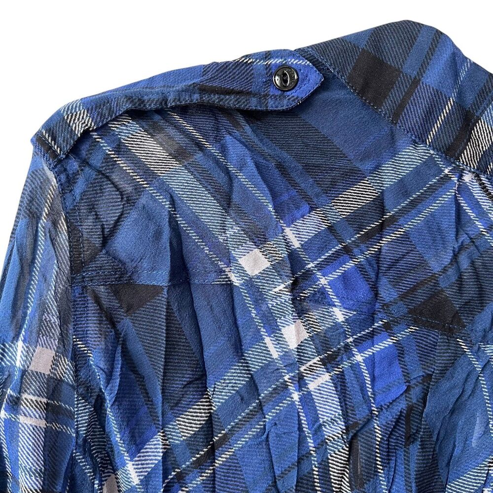 Rag & Bone Silk Plaid Button Up Long Sleeve Top Blouse Womens Size S Blue Sheer - Picture 5 of 11